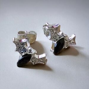 Bat Stud Earrings with Black Gem Goth